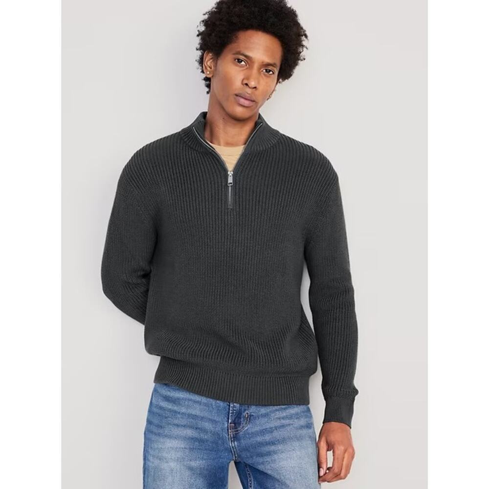 Old Navy Men's Black 100% Cotton Quarter Zip Ribbed Sweater Size Large